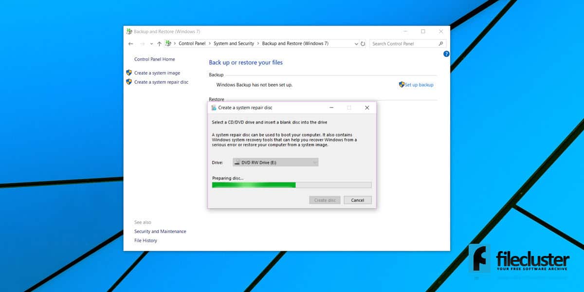 create recovery disk windows 10 dvd